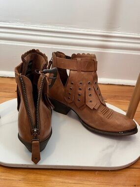 Ariat Tan Leather Fringe Western Ankle Boots